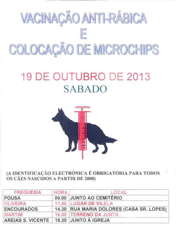Vacinação anti-rábica e colocação de microchips – Ano 2013